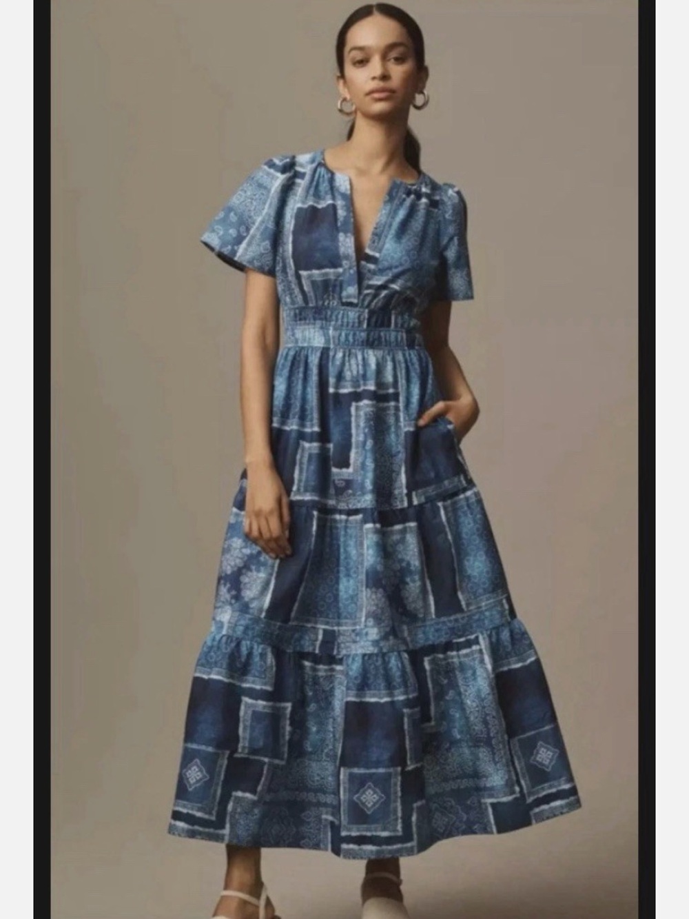 NWT Anthropologie Somerset Maxi Dress - Blue Patchwork
